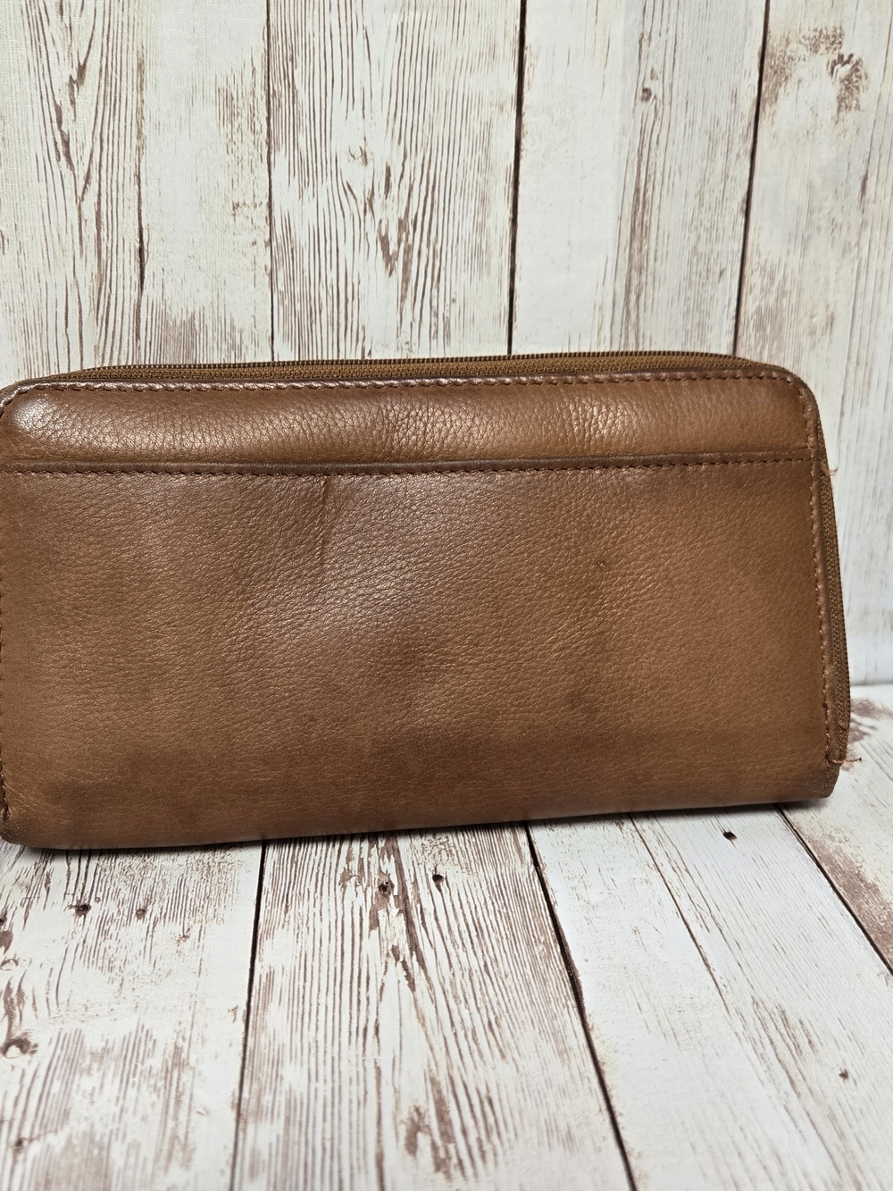 Men's Leather Zip Wallet - Brown